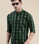 men's long sleeves gingham checks black shirt