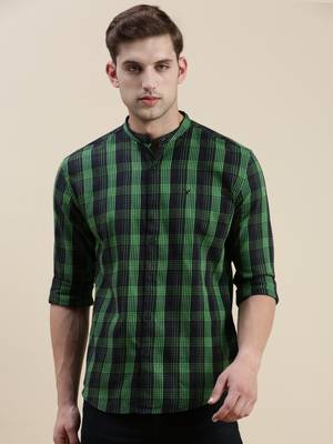 men's long sleeves gingham checks black shirt 2