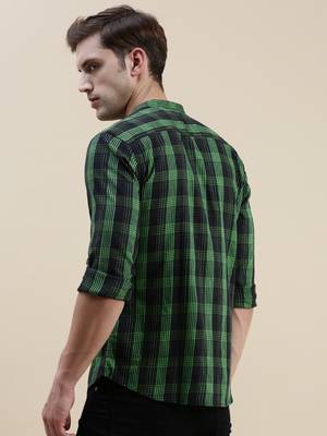 men's long sleeves gingham checks black shirt 4