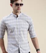 men's long sleeves gingham checks cream shirt