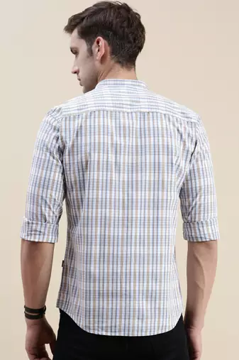 men's long sleeves gingham checks cream shirt