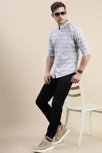 men's long sleeves gingham checks cream shirt