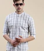 men's long sleeves gingham checks off white shirt