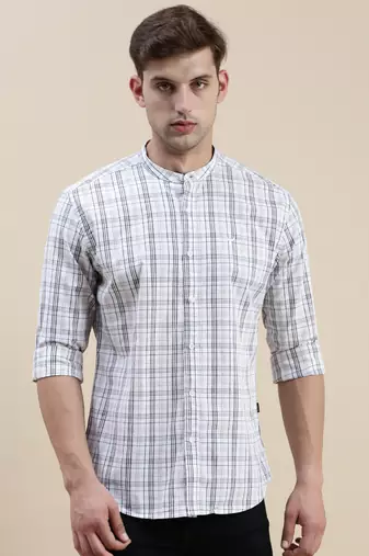 men's long sleeves gingham checks off white shirt