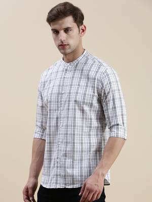 men's long sleeves gingham checks off white shirt 3