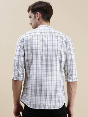 men's long sleeves gingham checks off white shirt 4