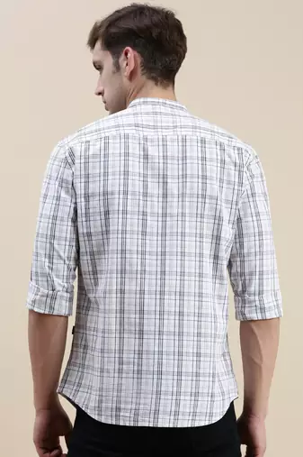 men's long sleeves gingham checks off white shirt