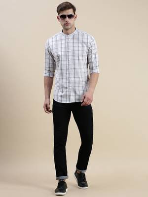 men's long sleeves gingham checks off white shirt 5