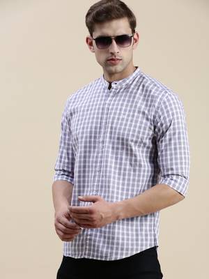men's long sleeves micro checks lavender shirt 1