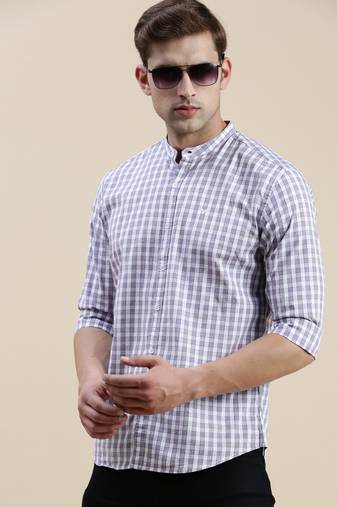 men's long sleeves micro checks lavender shirt