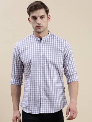 men's long sleeves micro checks lavender shirt 2
