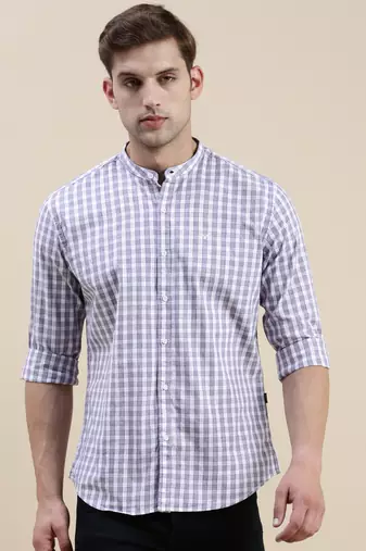 men's long sleeves micro checks lavender shirt