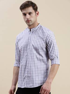 men's long sleeves micro checks lavender shirt 3