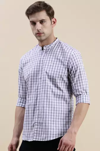 men's long sleeves micro checks lavender shirt