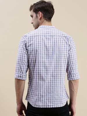 men's long sleeves micro checks lavender shirt 4