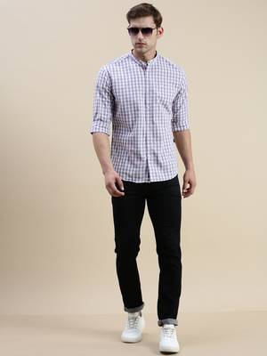 men's long sleeves micro checks lavender shirt 5