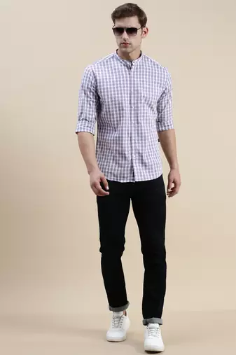 men's long sleeves micro checks lavender shirt