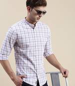 men's long sleeves gingham checks white shirt