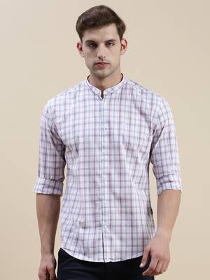 men's long sleeves gingham checks white shirt 2