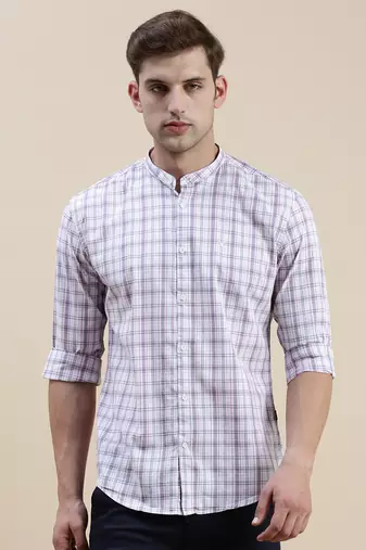 men's long sleeves gingham checks white shirt
