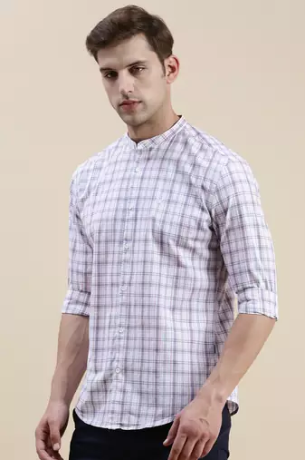 men's long sleeves gingham checks white shirt