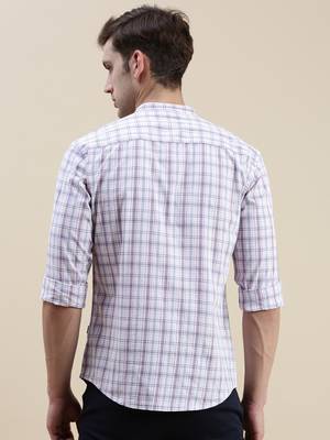 men's long sleeves gingham checks white shirt 4