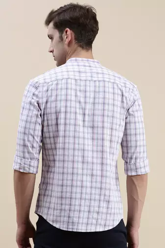 men's long sleeves gingham checks white shirt