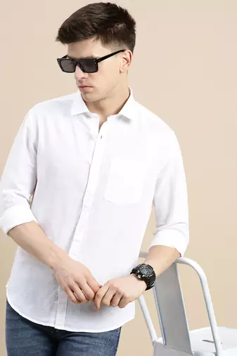 Showoff men's long sleeves solid white shirt