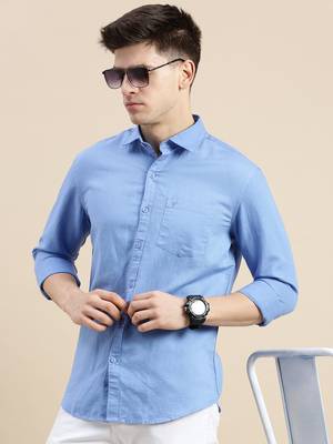men's long sleeves solid blue shirt 1
