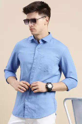 men's long sleeves solid blue shirt