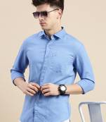 men's long sleeves solid blue shirt