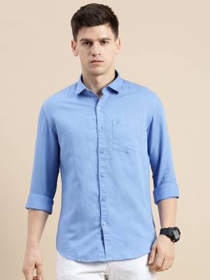 men's long sleeves solid blue shirt 2