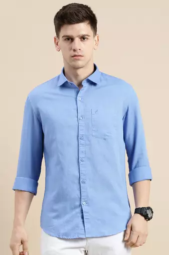 men's long sleeves solid blue shirt