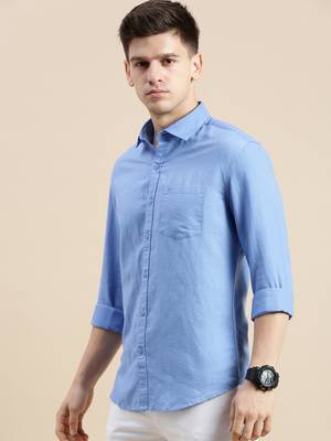men's long sleeves solid blue shirt 3