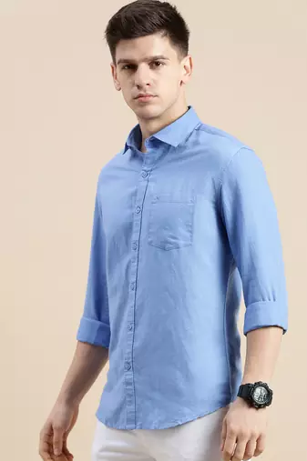 men's long sleeves solid blue shirt