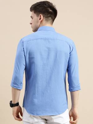 men's long sleeves solid blue shirt 4