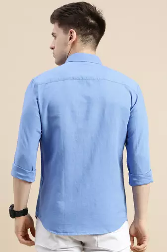 men's long sleeves solid blue shirt