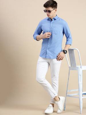 men's long sleeves solid blue shirt 5