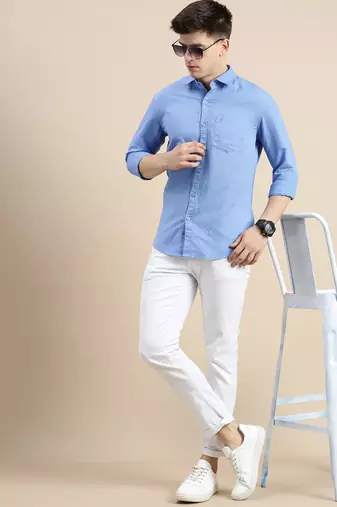 men's long sleeves solid blue shirt
