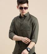 Showoff men's long sleeves solid olive shirt