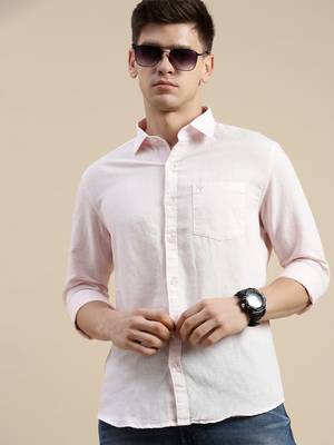 men's long sleeves solid pink shirt 1