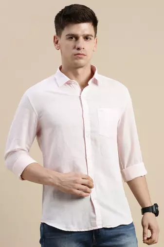 men's long sleeves solid pink shirt