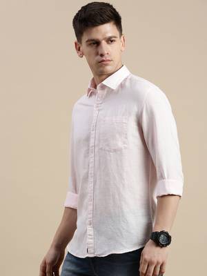 men's long sleeves solid pink shirt 3