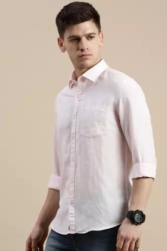 men's long sleeves solid pink shirt