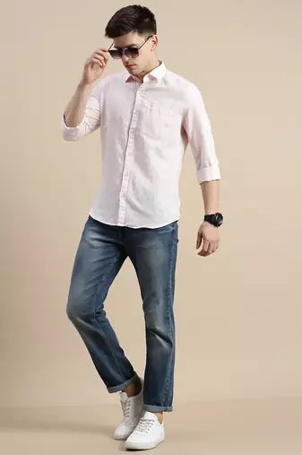men's long sleeves solid pink shirt