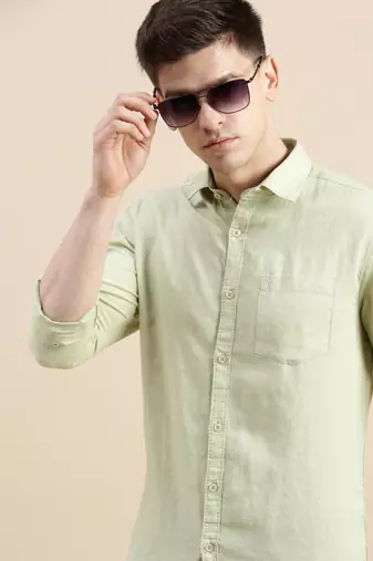 men's long sleeves solid green shirt
