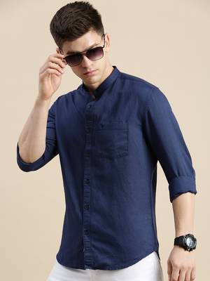men's long sleeves solid navy blue shirt 1