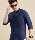 men's long sleeves solid navy blue shirt