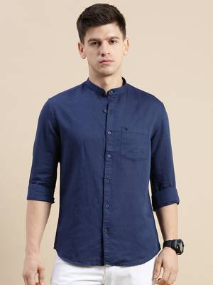 men's long sleeves solid navy blue shirt 2