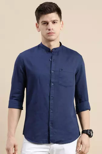 men's long sleeves solid navy blue shirt